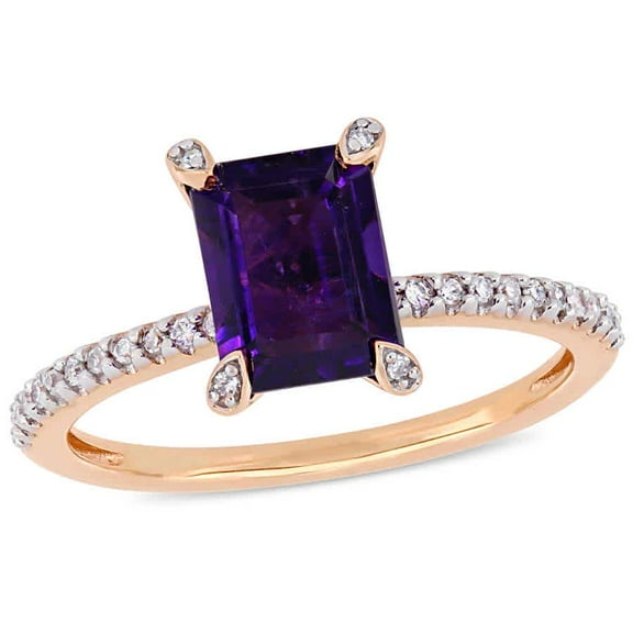 AMOUR 1 1/2 CT TGW African Amethyst and 1/10 CT TW Diamond Ring In 10K Rose Gold