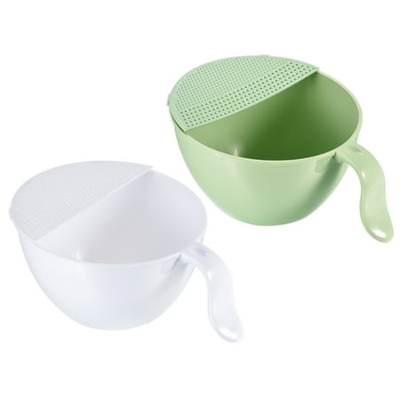 

Rice Washing Bowl 2PCS PP Kitchen Strainer Colander Bowl Drain Basket White Green