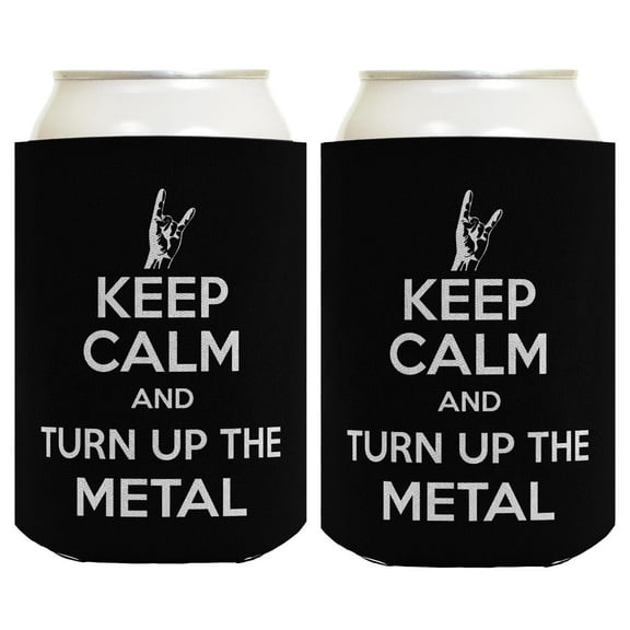 Hard Rock Heavy Metal Music Keep Calm and Turn Up The Metal 2-Pack Can Coolies Drink Coolers