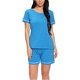 thumbnail image 1 of Women Plus Short Sleeve Pj Set,2-Piece Female Pant Set,Sleepwear Set Loungewear,Blue-L, 1 of 9