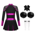 thumbnail image 6 of iiniim Girls Cheer Leader Cheerleading Long Sleeve Crop Top Skirt and Pom Poms Stocking Hair Tie A Hot Pink&White 16, 6 of 7