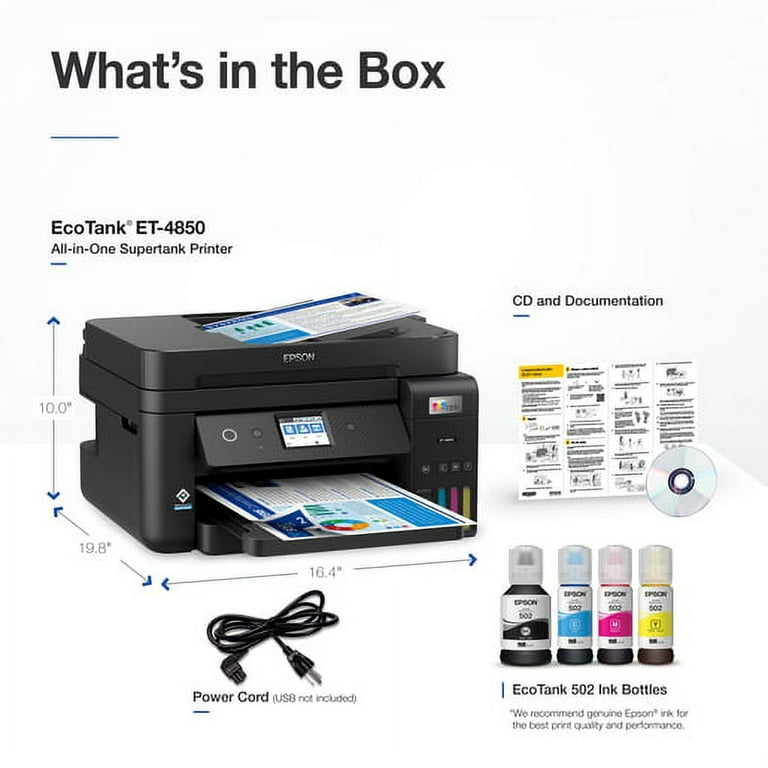 Epson EcoTank ET-4850 | Impresora WiFi A4 Multifunción 4en1 con Depósito de  Tinta Recargable, Fax & C13T03R140 Negro Cartuchos de Tinta Original Pack