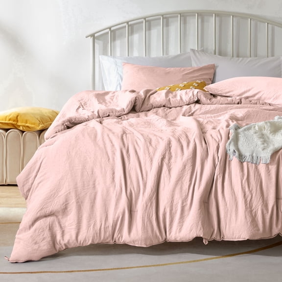 Sonive Washed Comforter Sets Queen 3 Piece, Soft and Cozy, Fluffy Microfiber Fill, Washed Textured Wrinkled Design (Rose pink)