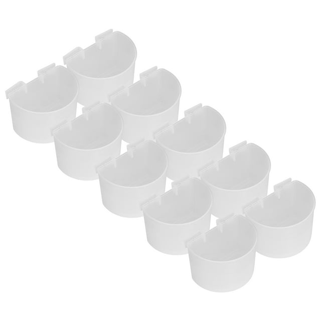 Tazas de alimentación para palomas, platos de alimentación colgantes de plástico seguro para pájaros con diseños semicirculares transparentes, 10 Uds.