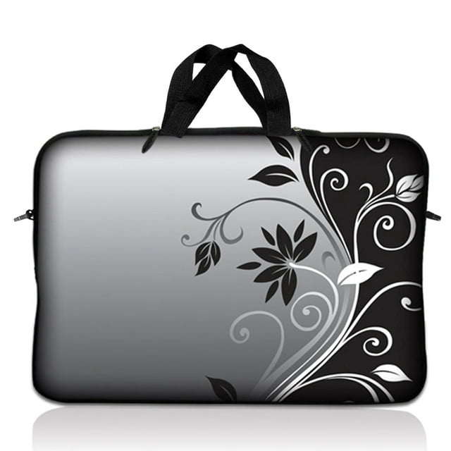 LSS Laptop Sleeve Bag 15.6 Inch Gray Black Swirl Floral Neoprene Case