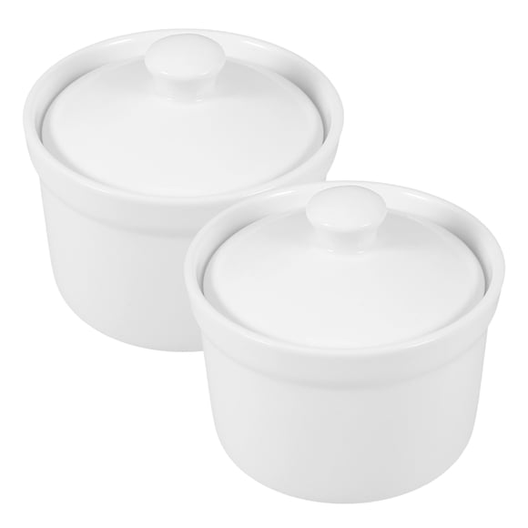 Miangastore 2pcs Ceramic Stew Bowl Soup Pot Restaurant Dessert Cup with Lid