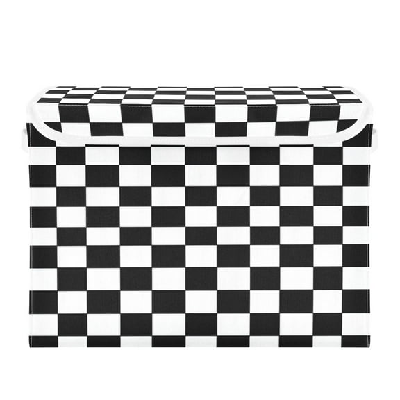 Large Collapsible Storage Box Flip Lid Fabric Decorative Organizer Container Basket with Handles 16.5×12.6×11.8in Classic Black-and-white Checkered Pattern