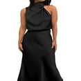 thumbnail image 4 of PENGXIANG Robe Maxi en Satin pour Femmes Élégante Sans Manches Col Montant Soirée Mariage Robe Longue Formelle, 4 of 7