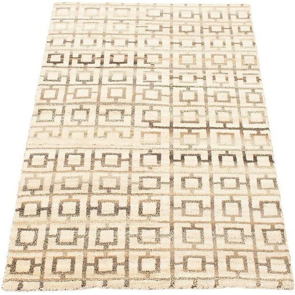 ECARPETGALLERY Tapis Noué à la Main pour Salon, Salle à Manger et Chambre à Coucher Marocain Collection Tangier 5'0" x 7'8" en Ivoire