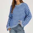 thumbnail image 2 of JUUNthy Sweater for Womens, Striped Pullover Long Sleeve Round Neck Loose Casual Knitted Tops Sky Blue XL, 2 of 12