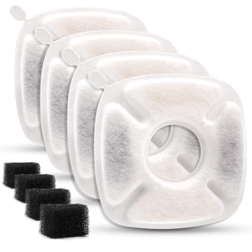 Pet Fountain Filters Compatible with 95Oz/2.8L Dog Water Fountain(4 Carbon Filters 4 Sponge Filters)