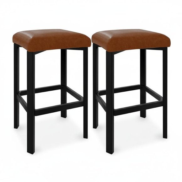 Modern Backless Counter Height Bar Stools Set of 2 – 24" PU Leather Upholstered Seat, Heavy Duty Metal Frame, Easy Assembly, Ideal for Kitchen Island, Dining, Home Bar - Brown, 2PC Pack