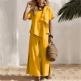 thumbnail image 6 of Women Linen Sets 2 Piece Outfits Short Sleeve Asymmetrical Shirt Split Wide Leg Pants 2026 Summer Trendy Boho Pant Suits,Yellow L, 6 of 8