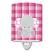 Caroline's Treasures BB6952CNL Elephant Pink Gingham Ceramic Night Light, 6x4x3", multicolor