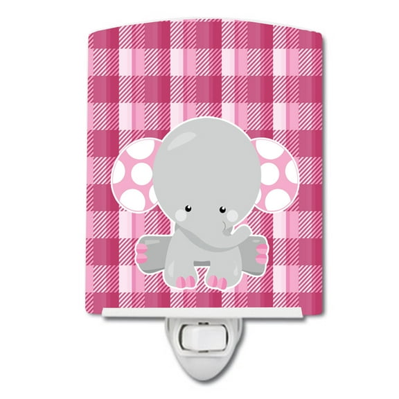 Caroline's Treasures BB6952CNL Elephant Pink Gingham Ceramic Night Light, 6x4x3", multicolor