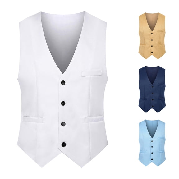 Zylarhe Mens Solid Wedding Dress Vest Coat British Leisure Slim Stage Classic Formal Sleeveless Tops White XXXXL