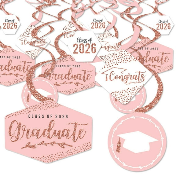 Big Dot of Happiness Rose Gold Graduation Class of 2026 Decorations Hanging Swirls - Set of 40