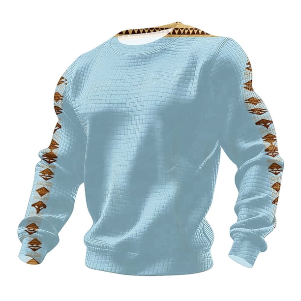 Camisas de Manga Larga Casual Impreso Étnico Cuello Redondo Calle Superior, Camisas de Trabajo de Manga Larga de los Hombres para Uso Al Aire Libre Y Diario