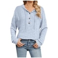 thumbnail image 2 of Plain Pullover Hoodies for Women 2025 Fall Winter Long Sleeve Button Ribbed Hooded Sweatshirt Pullover Tops, 2 of 8