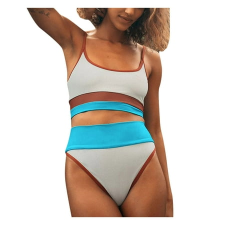 Women Two Piece Vintage Swimsuit Retro High Waist Bikini with Bottom Women Bandeau Bandage Bikini Set Push-Up Brazilian Swimwear Beachwear Swimsuit Green L