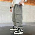 thumbnail image 5 of CONZONE Kids Boys Baggy Cargo Pants Wide Leg Casual Pants for Child Elastic Waist Lightweight Fall Winter Athletic Jogger Pants with Pockets, 5 of 6