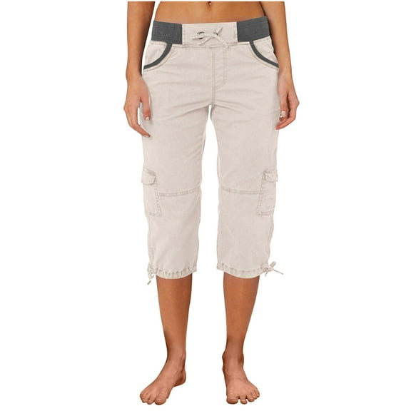 Feimerou Womens Hiking Pants Summer Cargo Capris Drawstring High Waisted Lightweight Stretch Capri Pants with Mutiple Pockets