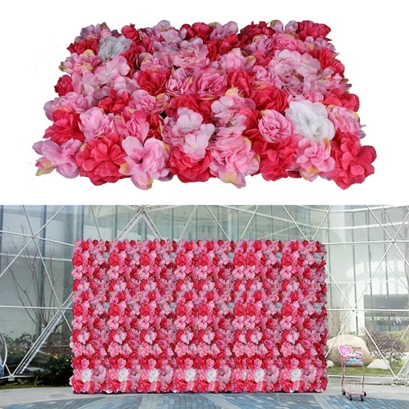 Artificial Flower Wall Panel Set, 6-Pack 23.62x15.74in, Rose Red Silk Flowers with 3D Hydrangeas and Roses