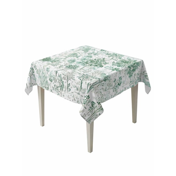 Green Botanical Table Cloth, Watercolor Spring Floral Summer Waterproof Tablecloth for Square Tables, Reusable Washable Fabric Table Cover for Restaurant Kitchen Dining Tables 60"x60"