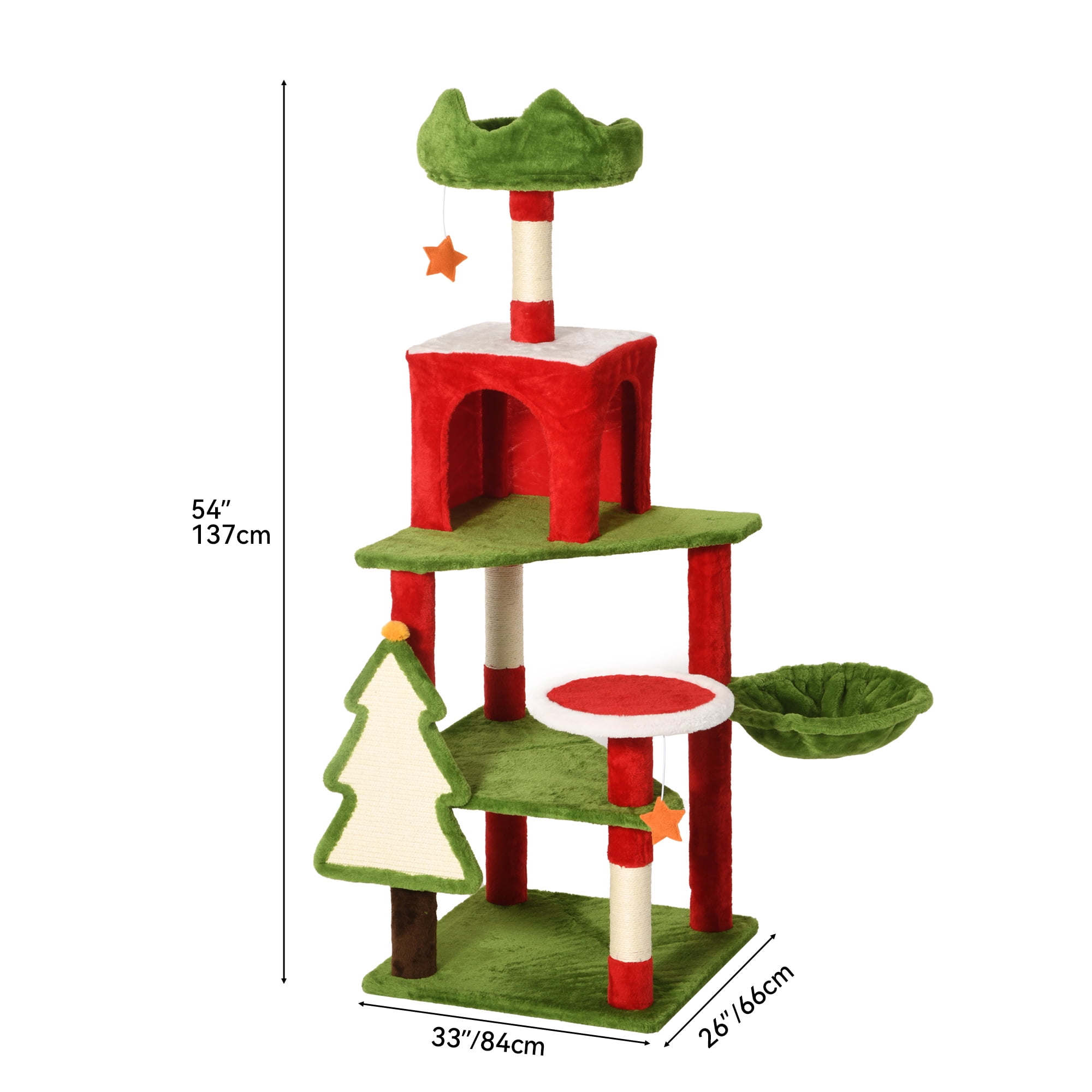 Uforic 54" Cat Tree Tower Condo, Multi-Level Christmas Decor Cat Climbing Tower with Top Perches, Hammock,  Scratching Posts, Indoor Kittens' Play Center