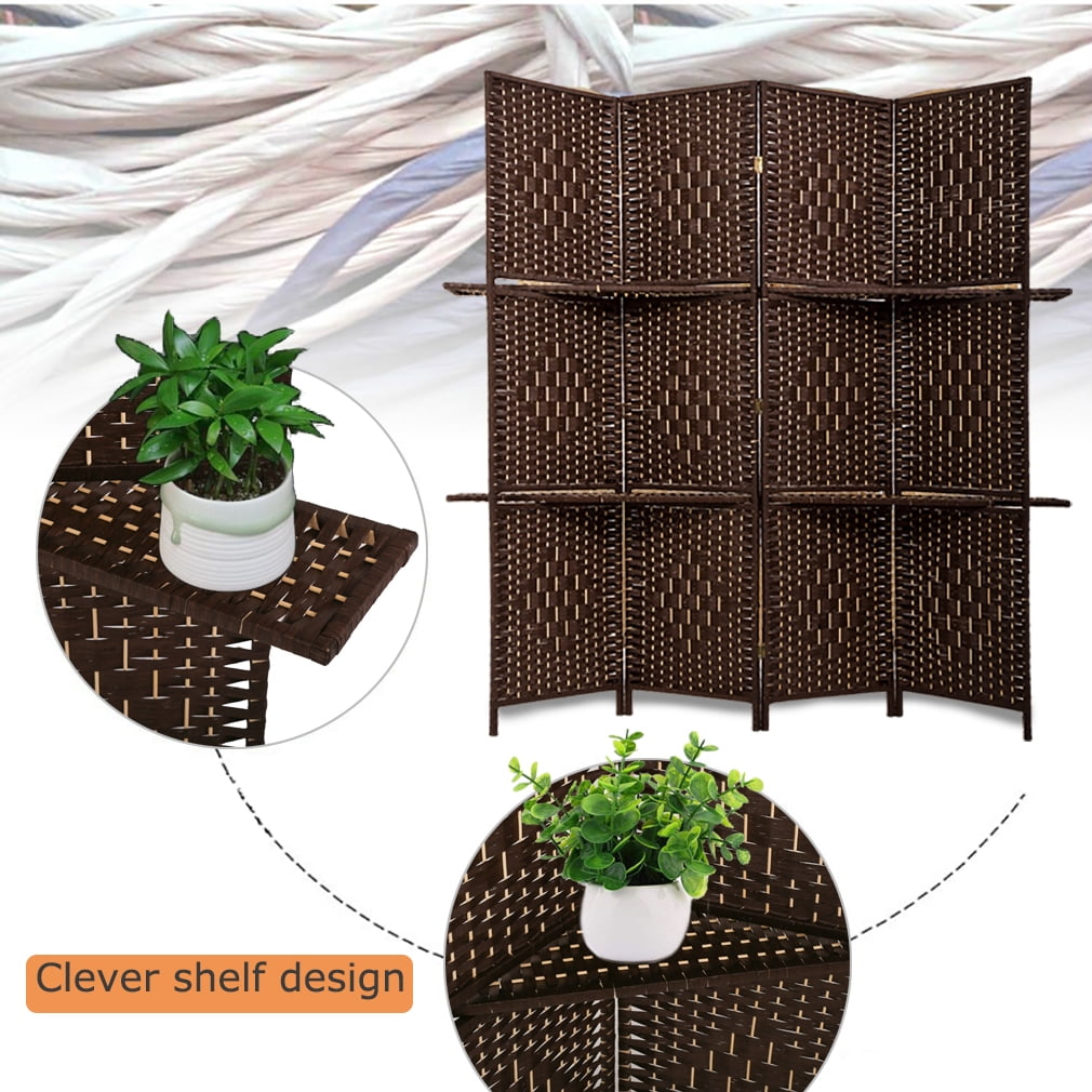PayLessHere 71 inches Room Divider 4 Panel Privacy Screen with Removable Storage Shelves,Brown