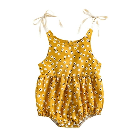 

aturustex Newborn Baby Girls Floral Print Strap Romper Bodysuit Infant Summer Clothes 0-24 Months
