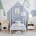 thumbnail image 4 of Yoneston Twin Metal Canopy Platform Bed Frame Kids Poster Bed with Detachable Canopy Design, White, 4 of 8