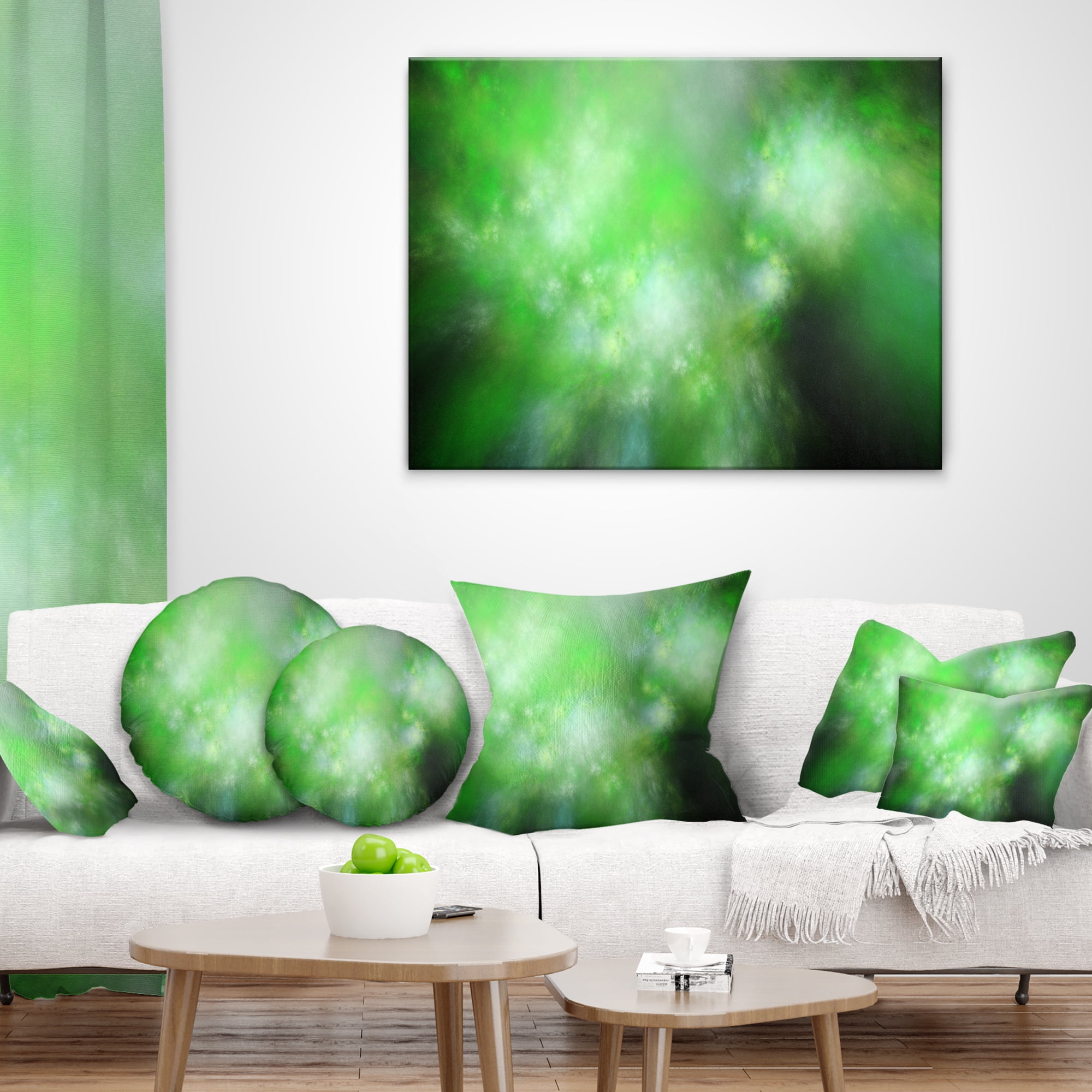 Designart Green Blur Sky with Stars - Abstract Throw Pillow - 12x20
