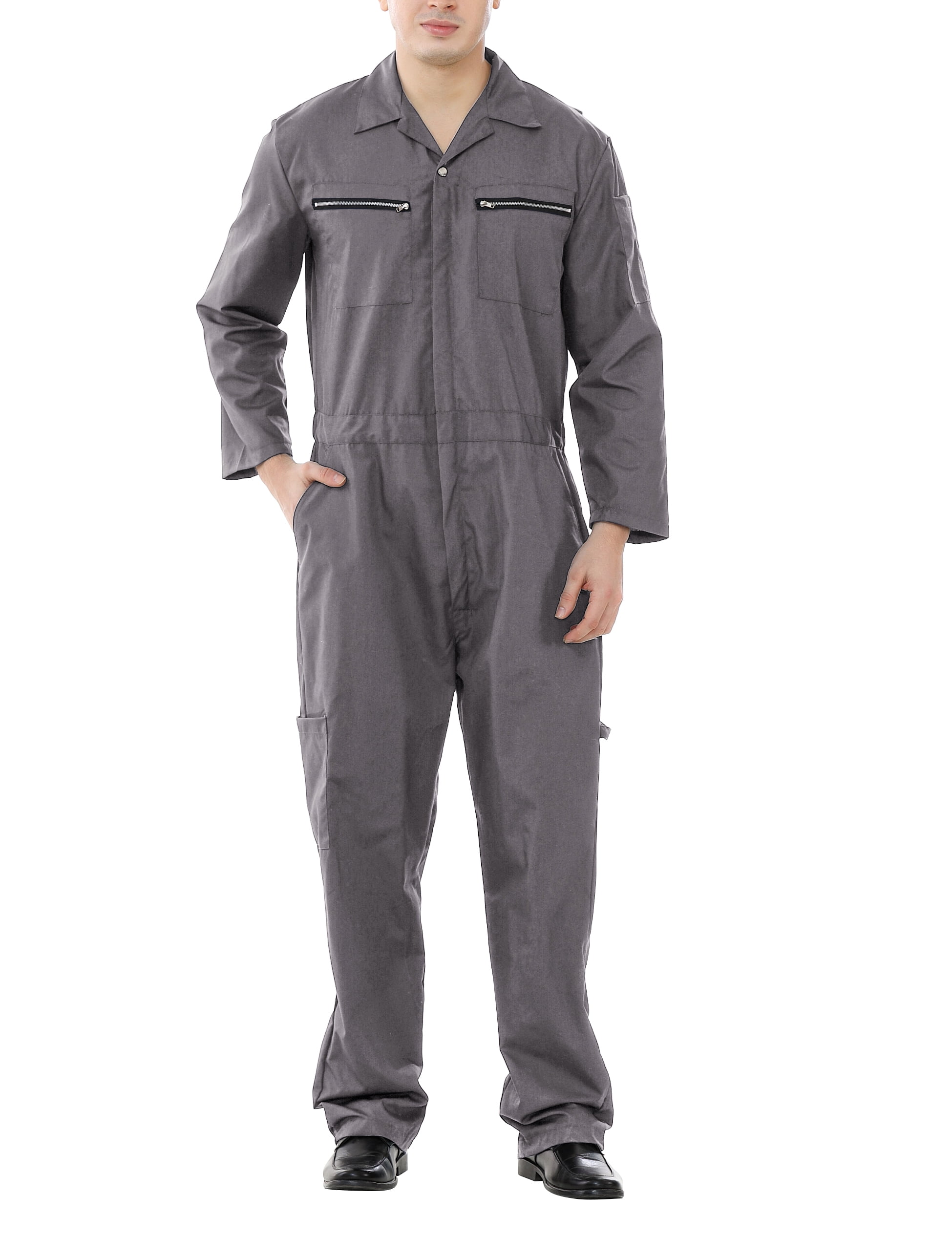 Toptie Men's Twill Action Back Coveralls Zipper Coverall RegularGrayS