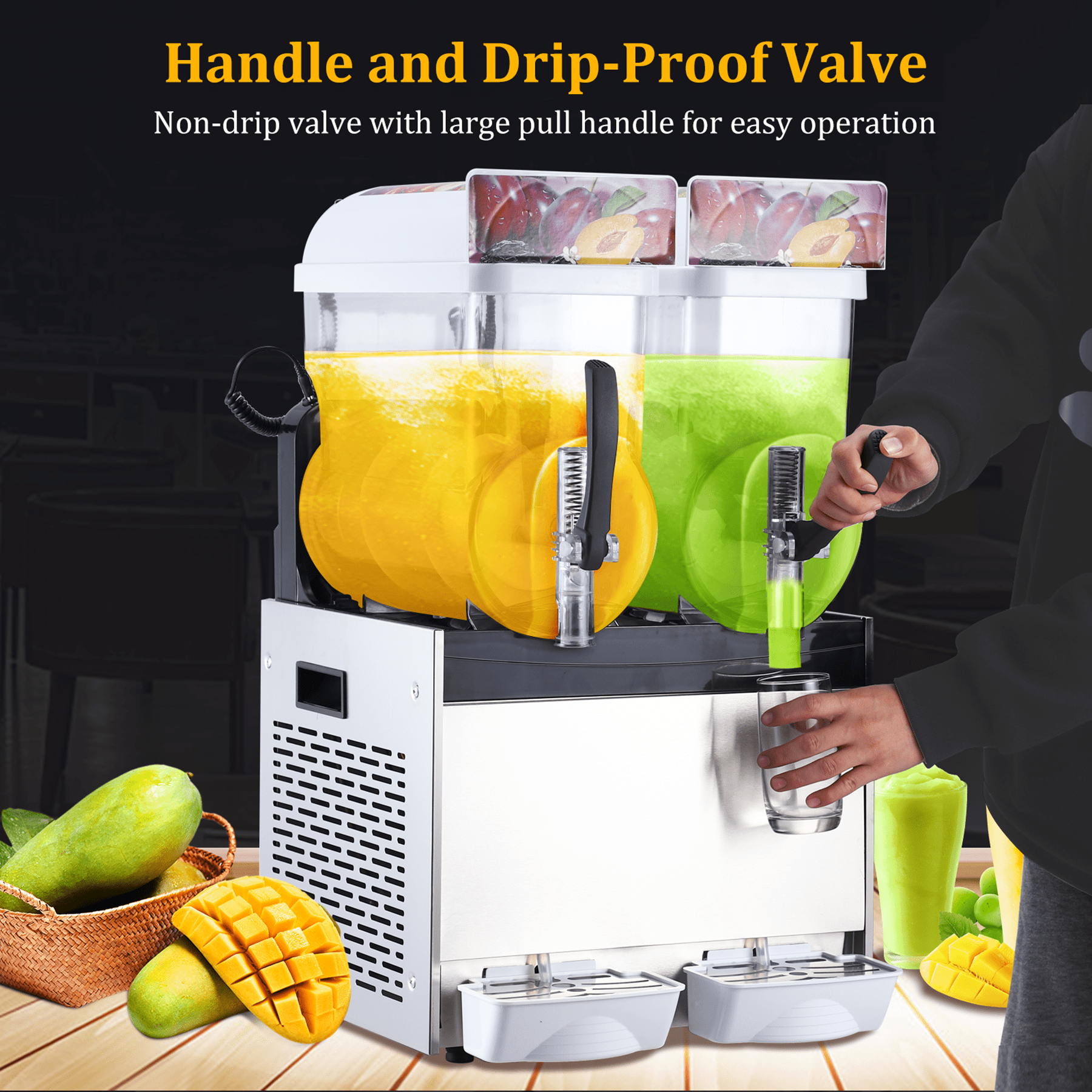 Aoile 2-Tank Commercial Slushy Machine 7.9 Gal, 700W Stainless Steel Frozen Drink Margarita Smoothie Maker