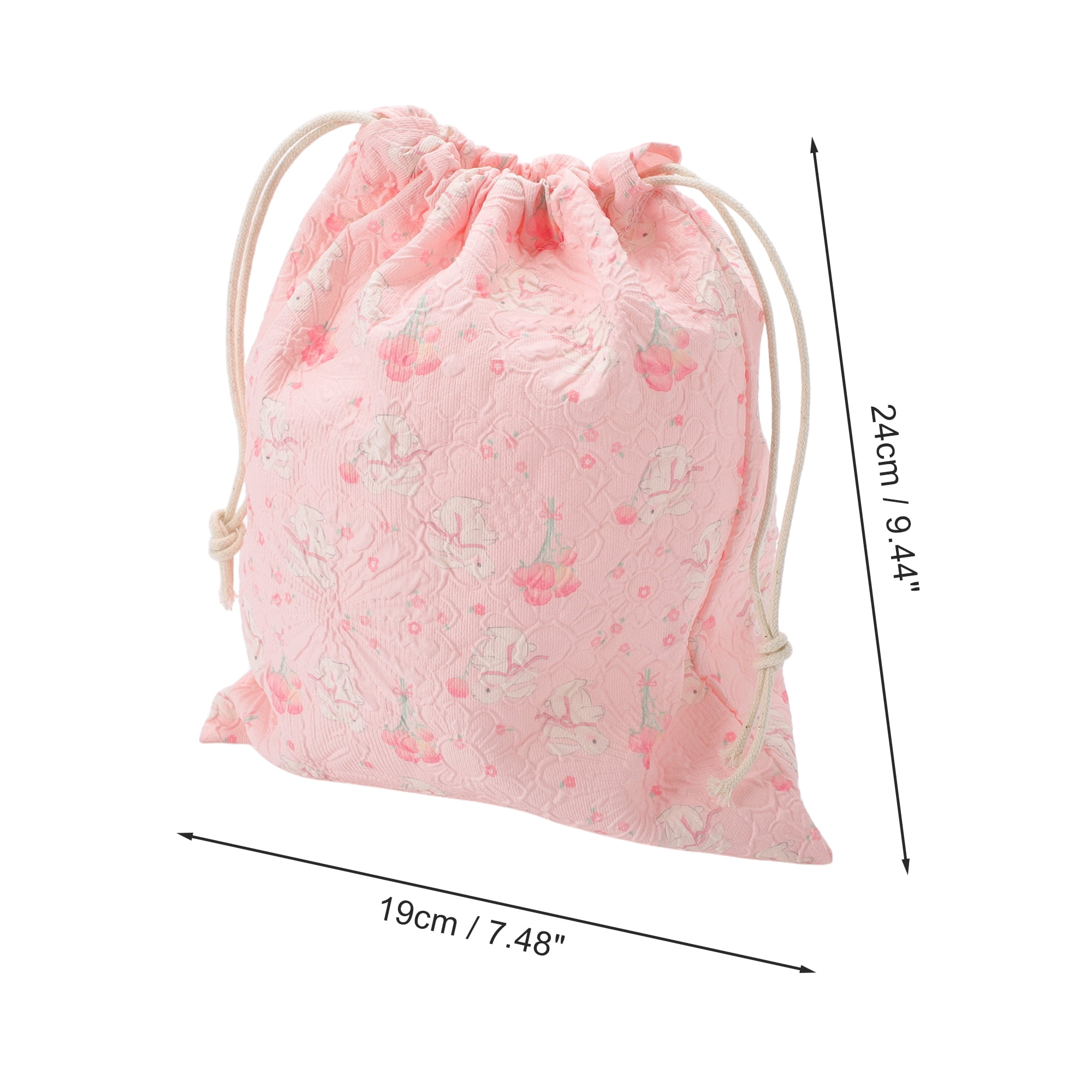 Unique Bargains 1 Pc Bouquet Rabbit Drawstring Makeup Bag for Travel Pink 7.48 in