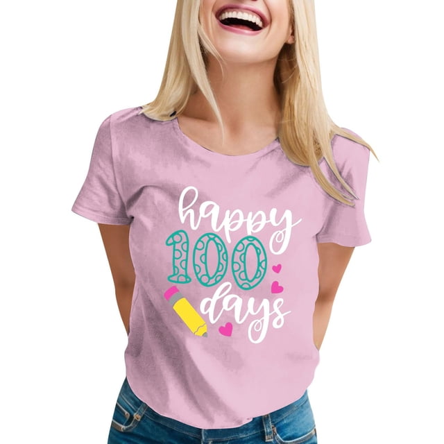 Liquidation! T-shirts Graphiques Uooqdmx, T-Shirt 100 Jours d'École, T-Shirts de Rentrée Scolaire, T-Shirt 100 Jours d'École T-Shirts d'Enseignant Joyeux 100e Jour, T-Shirts d'Enseignant, Rose G