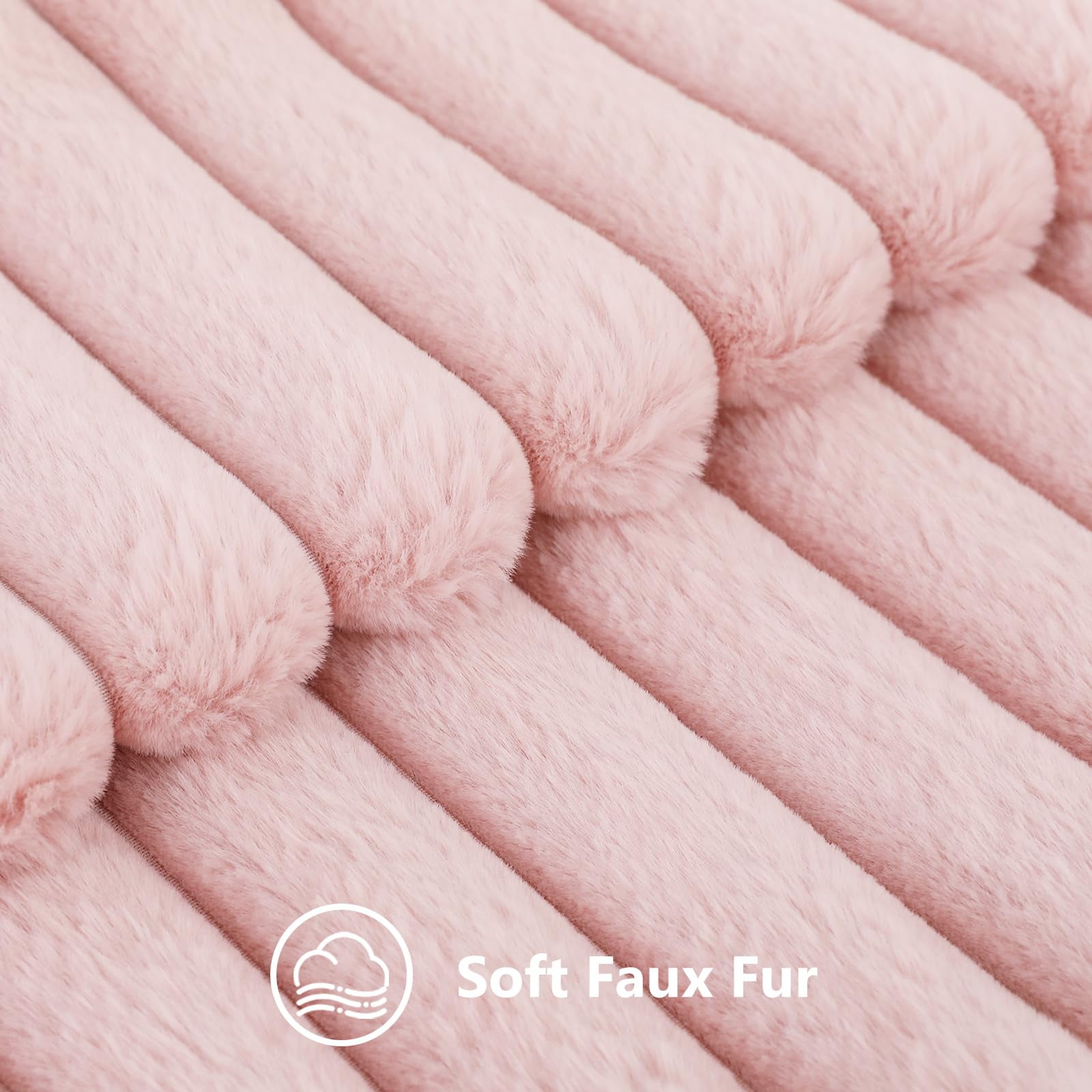 decorUhome Pack of 2 Faux Fur Plush Throw Pillow Covers 12x20, Soft Fluffy Striped Decorative Couch Pillow Covers , Blush Pink