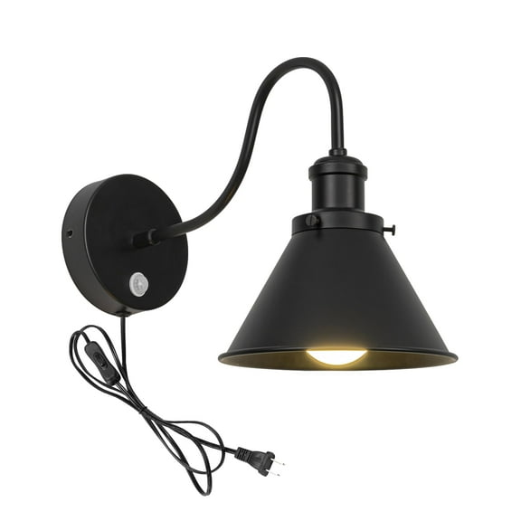 KAYYELAMP Motion Sensor Wall Sconce UL Plug-in Cord Black Gooseneck With Black Iron Shade Retro Minimalist Style Wall Light Fixture For Entrance Hallway Toilet Stairs
