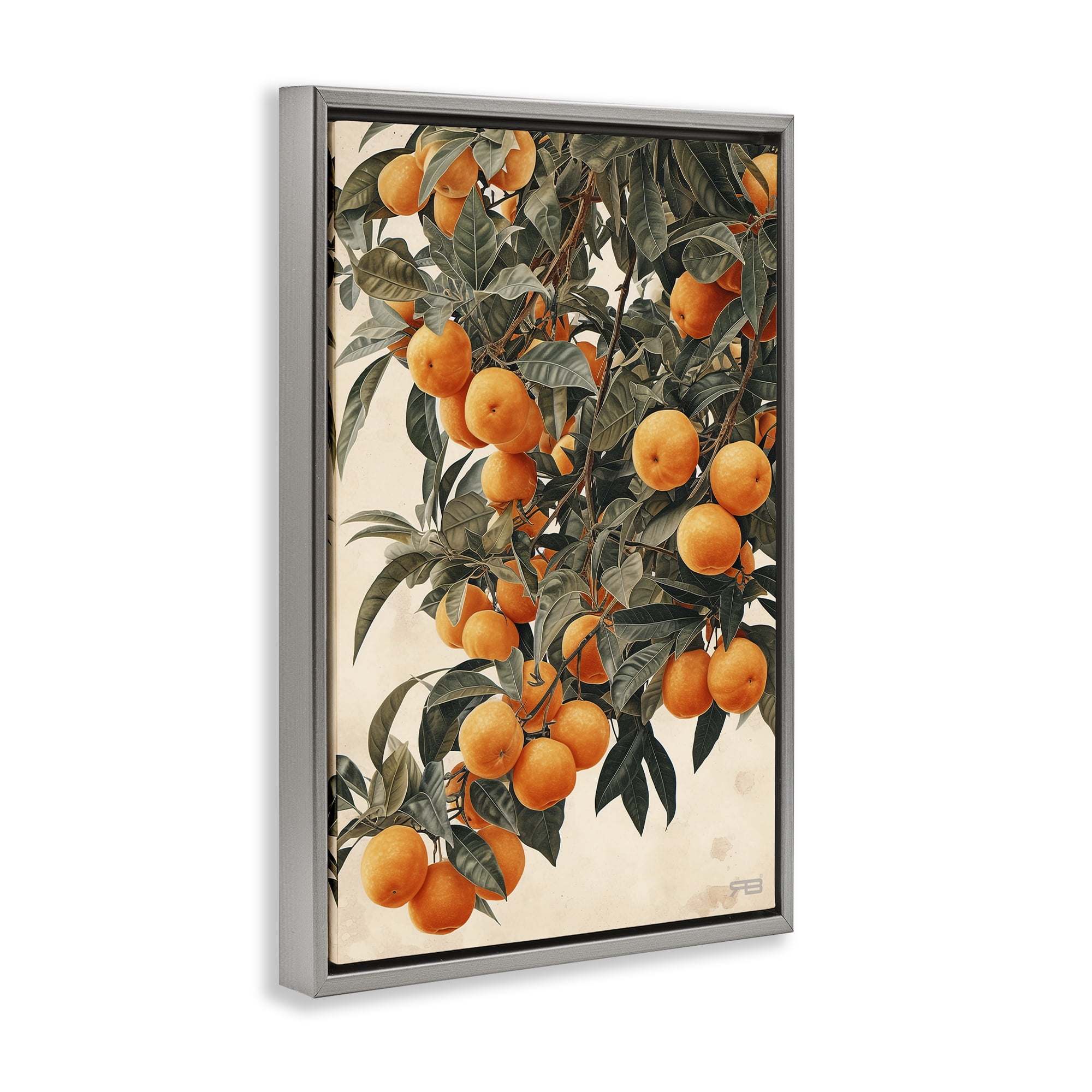 Stupell Industries Vibrant Orange Tree Blooms Food & Beverage Painting Gray Floater Framed Canvas Art Print Wall Art, 21 x 31