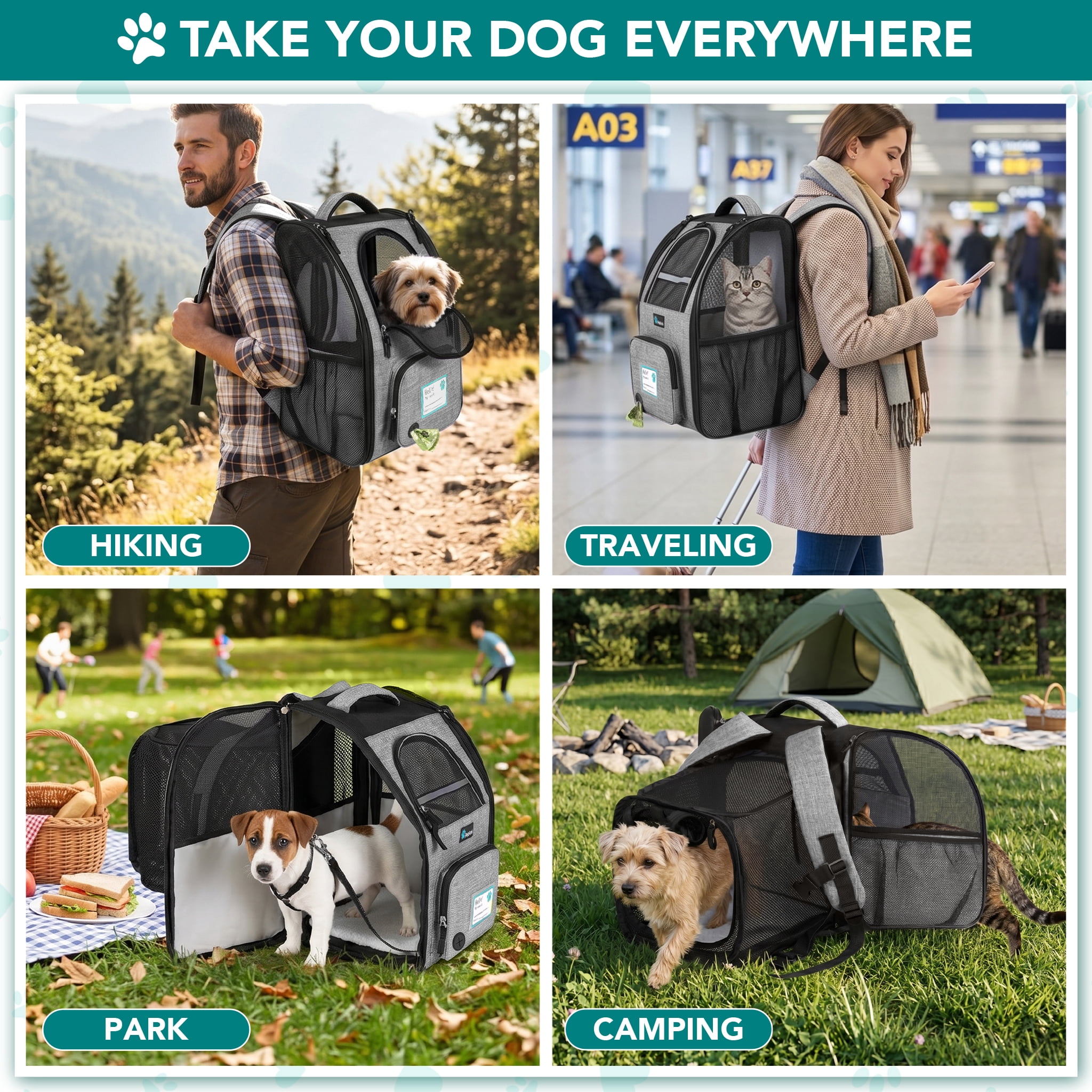 PetAmi Expandable Backpack Carrier for Dogs & Cats, Airline
