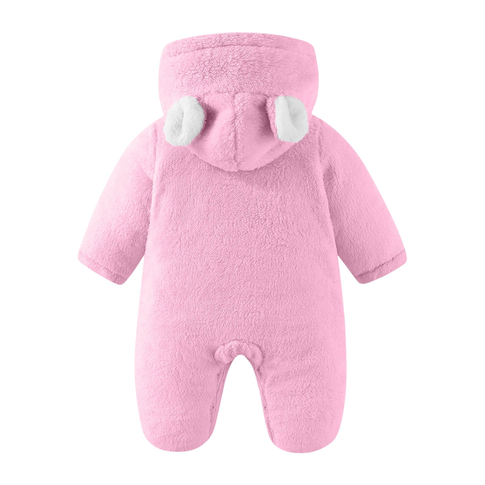 FAIOROI Pink Kids Girl Bear Onesie Winter - Warm Footed Kids Jumpsuit with Quilted Lining, Front Zipper & Plush Ears, Fall Daily Wear/Photo Outfit for 0-12M,Size 3 Months