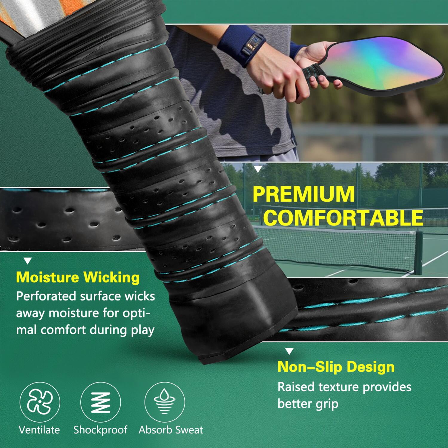 Pickleball Paddles Set Of 1, Fiberglass Surface, Neon Fluid Print, 1 Paddle, 2 Balls & Bag
