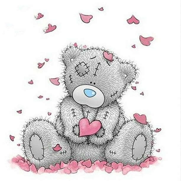 Pintura de diamante redondo diamante muñeca oso y corazón de amor Tmvgtek decoración de arte en el hogar