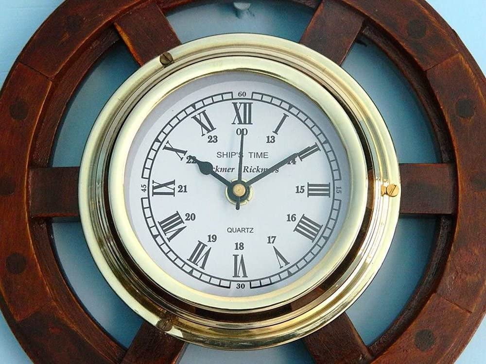 12" Wooden Clock Ship Wheel (Roorkee Ring) White Roman Dial