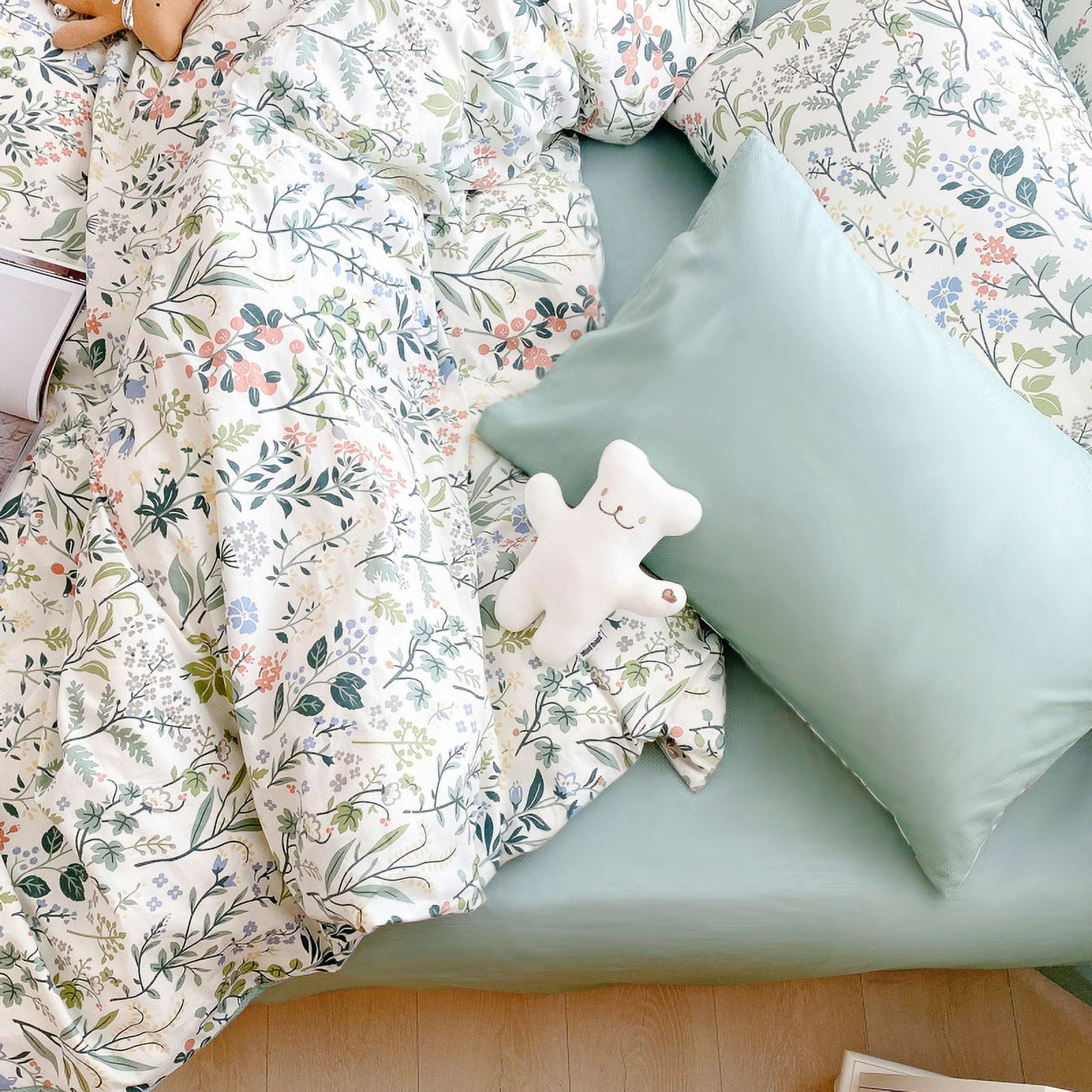 YELEE Bed Flats Sheet Sets 3pcs Luxurious Floral Print Comforter Cover and Fragrant Grass Microfiber Pillowcases