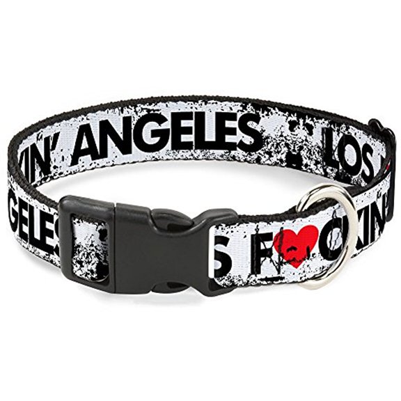 Plastic Clip Collar - Los F*CKIN' Angeles Heart Weathered White Black Red - Narrow-Small 6-9"
