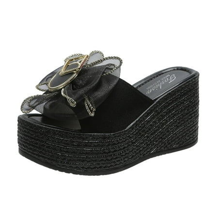 

ASEIDFNSA Wedge Slippers for Women Women Loafer Slippers Boots Ladies Fashion Suede Mesh Flower Decoration Open Toe Waterproof Platform Slope Heel Slippers