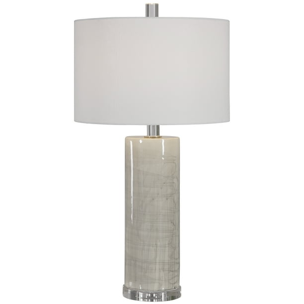 32" Zesiro Modern Light Beige Tall Cylinder Ceramic Table Lamp with