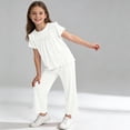 thumbnail image 4 of Pajama Set for Girls Short Sleeve and Pants Princess Lace Trim Modal Spring Summer Thin Air Conditioning Home Wear Sleepwear, 4 of 9